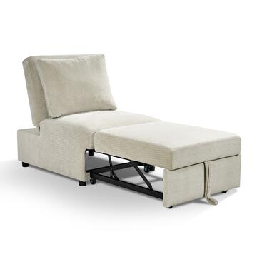 Poltrona Letto Velaria con Letto a Carrello, Schienale Reclinabile e Cuscino Sfoderabile, 81x99 h 93 cm - Tortora
