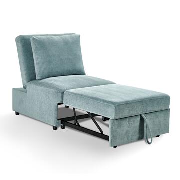 Poltrona Letto Velaria con Letto a Carrello, Schienale Reclinabile e Cuscino Sfoderabile, 81x99 h 93 cm - Grigio Ceruleo