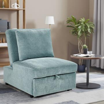 Poltrona Letto Velaria con Letto a Carrello, Schienale Reclinabile e Cuscino Sfoderabile, 81x99 h 93 cm - Grigio Ceruleo