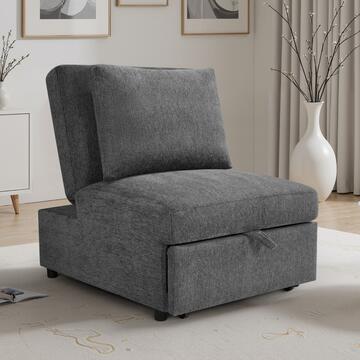 Poltrona Letto Grigia Velaria con Letto a Carrello, Schienale Reclinabile e Cuscino 81x99 h93 cm