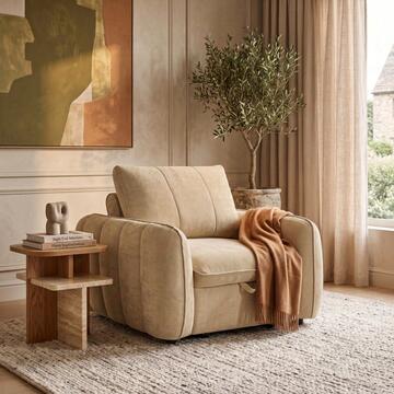 Poltrona Letto Moderna Salvaspazio Colibrì Beige 106x105 h89 cm con Trapuntatura Verticale