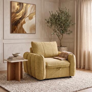 Poltrona Letto Moderna Salvaspazio Colibrì Verde Oliva 106x105 h89 cm con Trapuntatura Verticale