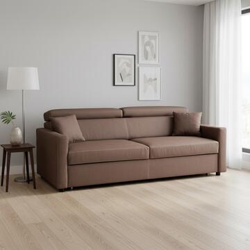 Divano a Letto 3 Posti Matrimoniale Biella 210x90 h 85cm in Microfibra Effetto Martellato Made in Italy + 2 Cuscini - Marrone