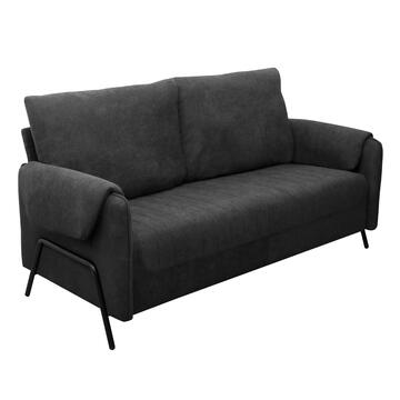 Divano 3 Posti Lineo Nero 164x76 h 89 cm in Tessuto Tramato Effetto Vellutato con Schienali Sfoderabili