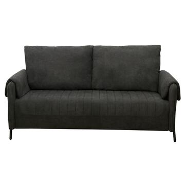 Divano 3 Posti Lineo Nero 164x76 h 89 cm in Tessuto Tramato Effetto Vellutato con Schienali Sfoderabili