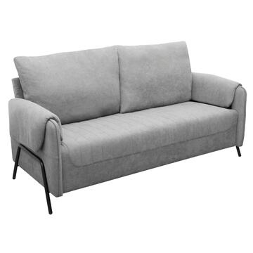 Divano 3 Posti Lineo Grigio Chiaro 164x76 h 89 cm in Tessuto Tramato Effetto Vellutato con Schienali Sfoderabili