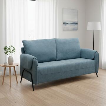 Divano 3 Posti Lineo Blu 164x76 h 89 cm in Tessuto Tramato Effetto Vellutato con Schienali Sfoderabili