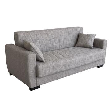 Divano Letto Sanem Greige Click Clac 3 Posti - con 2 Cuscini Sfoderabili - Fibra di Poliestere con Trapuntatura - 215x82 h80 cm