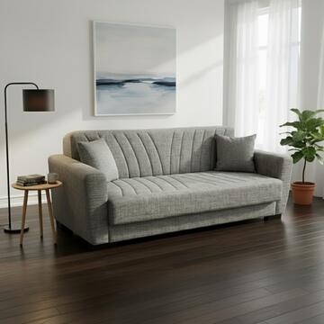 Divano Letto Sanem Greige Click Clac 3 Posti - con 2 Cuscini Sfoderabili - Fibra di Poliestere con Trapuntatura - 215x82 h80 cm