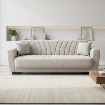 Divano Letto Sanem Sabbia Click Clac 3 Posti - con 2 Cuscini Sfoderabili - Fibra di Poliestere con Trapuntatura - 215x82 h80 cm