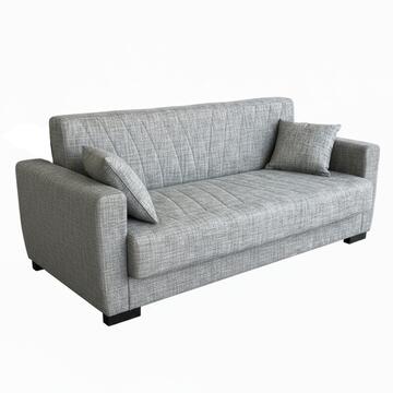 Divano Letto Sanem Grigio Chiaro Click Clac 3 Posti - con 2 Cuscini Sfoderabili - Fibra di Poliestere con Trapuntatura - 215x82 h80 cm