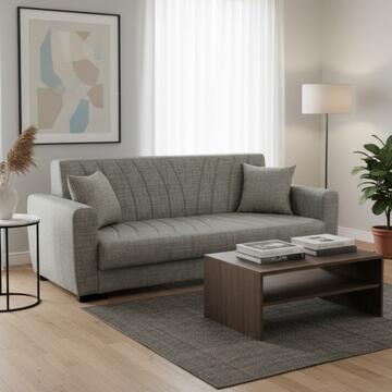 Divano Letto Sanem Grigio Chiaro Click Clac 3 Posti - con 2 Cuscini Sfoderabili - Fibra di Poliestere con Trapuntatura - 215x82 h80 cm