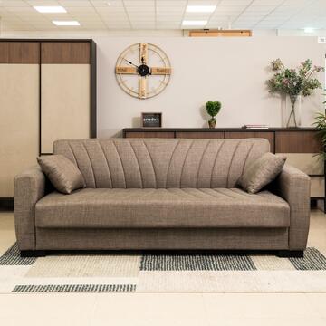 Divano Letto Sanem Beige/Grigio Click Clac 3 Posti - con 2 Cuscini Sfoderabili - Fibra di Poliestere con Trapuntatura - 215x82 h80 cm