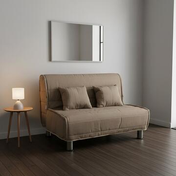 Divano Letto Bomber Nocciola 1 Piazza e Mezzo, Sfoderabile con Cuscini, 125x94 cm