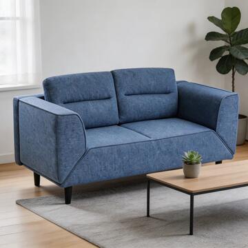 Divano Letto 2 Posti Salvaspazio Blu con Braccioli Rotanti e Telaio in Legno/Metallo Jair