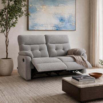 Divano 2 Posti Reclinabile Manualmente Nubo Grigio 140x75 h103 cm con Poggiapiedi Elevabili