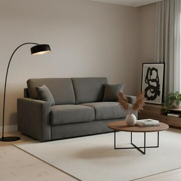 Divano Letto Livia 3 Posti Grigio Scuro 195x97 h95 cm - con 2 Cuscini - Fibra di Poliestere Effetto Vellutato - Made in Italy