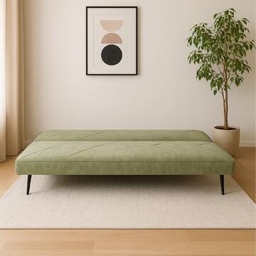Divano Letto Petalo Verde Lime Clic Clac 3 Posti, in Poliestere Effetto Vellutato, 182x80 h 74cm