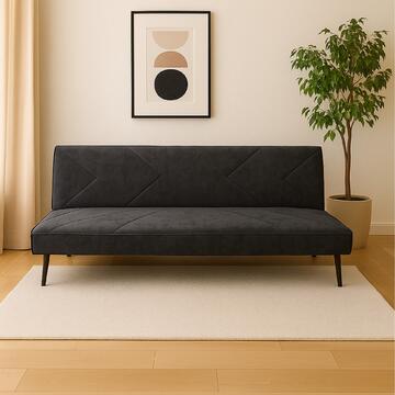 Divano Letto Petalo Nero Click Clac 3 Posti, in Poliestere Effetto Vellutato, 182x80 h 74cm