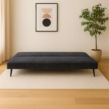 Divano Letto Petalo Nero Click Clac 3 Posti, in Poliestere Effetto Vellutato, 182x80 h 74cm