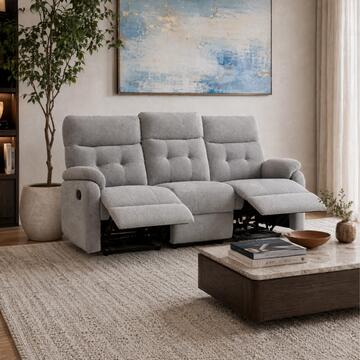 Divano 3 Posti Reclinabile Manualmente Nubo Grigio 200x75 h103 cm con 2 Poggiapiedi Elevabili