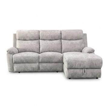 Divano 3 Posti Naly Greige con Recliner Elettrico + Chaise Longue Contenitore DX 198x163 h99 cm