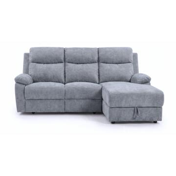 Divano 3 Posti Naly Grigio con Recliner Elettrico + Chaise Longue Contenitore DX 198x163 h99 cm