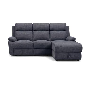 Divano 3 Posti Naly Grafite con Recliner Elettrico + Chaise Longue Contenitore DX 198x163 h99 cm