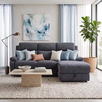 Divano 3 Posti Naly Grafite con Recliner Elettrico + Chaise Longue Contenitore DX 198x163 h99 cm