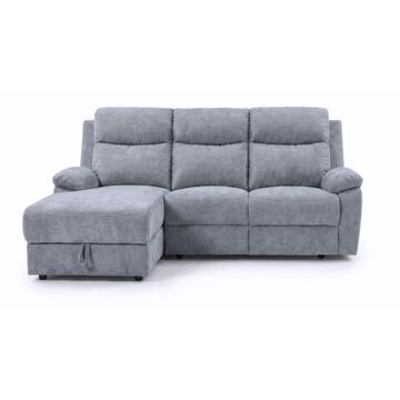 Divano 3 Posti Naly Grigio con Recliner Elettrico + Chaise Longue Contenitore SX 198x163 h99 cm