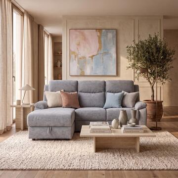 Divano 3 Posti Naly Grigio con Recliner Elettrico + Chaise Longue Contenitore SX 198x163 h99 cm