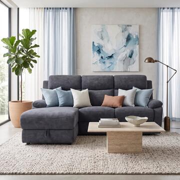 Divano 3 Posti Naly Grafite con Recliner Elettrico + Chaise Longue Contenitore SX 198x163 h99 cm