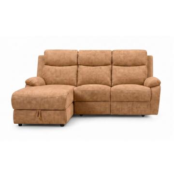 Divano 3 Posti Naly Caramello con Recliner Elettrico + Chaise Longue Contenitore SX 198x163 h99 cm