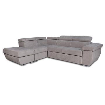 Divano Letto Fiona Angolare SX Greige - 3 Posti - 264x220 h91 cm - con Pouff Contenitore - Made in Italy