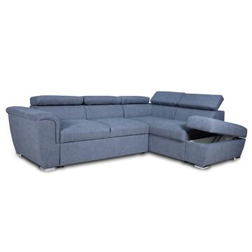 Divano Letto London Angolare DX Blu - 252x188 h90 cm - con Pouff Contenitore - Made in Italy