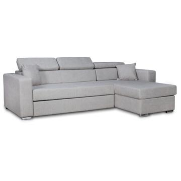 Divano Letto Laura Angolare Tortora - 3 Posti - Reversibile - 255x162 h90 cm - con Vano Contenitore e 2 Cuscini - Made in Italy