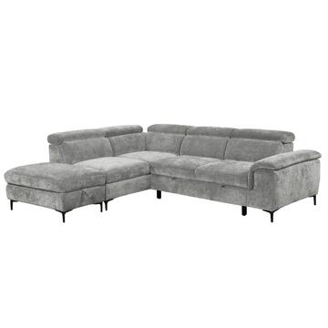 Divano Letto Komor Angolare SX Grigio - 262x164 h98 cm - con Pouff Contenitore - Tessuto in Fibra di Poliestere Tramato
