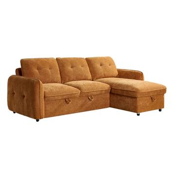 Divano Letto Angolare 3 Posti Reversibile Quincy Arancione - 236x158 h89 cm - con Vano Contenitore