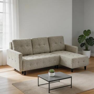 Divano Letto Angolare 3 Posti Tortora con Chaise Longue Reversibile e 3 Schienali Sfoderabili Adak