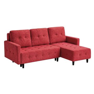 Divano Letto Angolare 3 Posti Rosso con Chaise Longue Reversibile e 3 Schienali Sfoderabili Adak