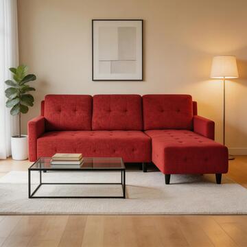 Divano Letto Angolare 3 Posti Rosso con Chaise Longue Reversibile e 3 Schienali Sfoderabili Adak