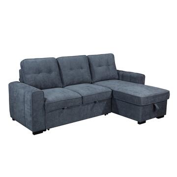 Divano Letto Angolare 3 Posti Reversibile Gael Petrolio - 232x146 h 98 cm - con Vano Contenitore + 3 Cuscini Schienali Sfoderabili