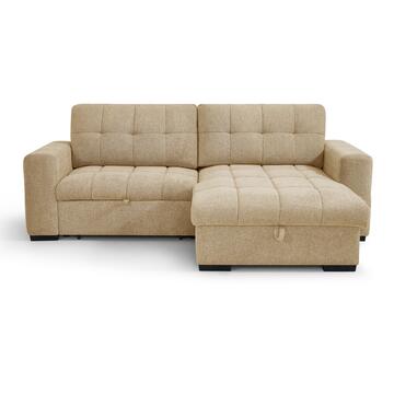 Divano Letto Angolare Reversibile Eclisse Beige 3 Posti - 250x154 h93 cm - con Maxi Chaise Longue con Vano Contenitore