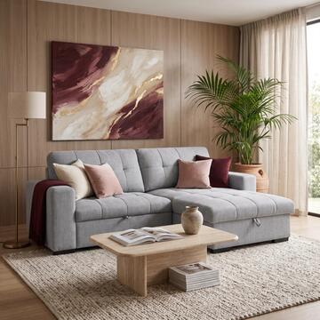 Divano Letto Angolare Reversibile Eclisse Grigio 3 Posti - 250x154 h93 cm - con Maxi Chaise Longue con Vano Contenitore