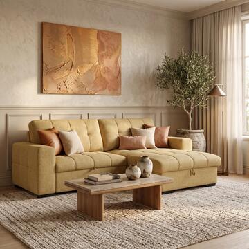Divano Letto Angolare Reversibile Eclisse Verde 3 Posti - 250x154 h93 cm - con Maxi Chaise Longue con Vano Contenitore