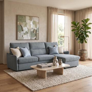 Divano Letto Angolare Yanis Grigio 3 Posti con Chaise Longue Reversibile 271x165 h102 cm