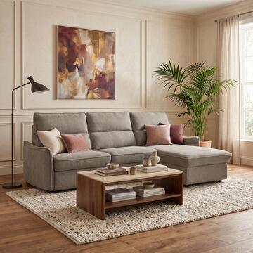 Divano Letto Angolare Yanis Tortora 3 Posti con Chaise Longue Reversibile 271x165 h102 cm