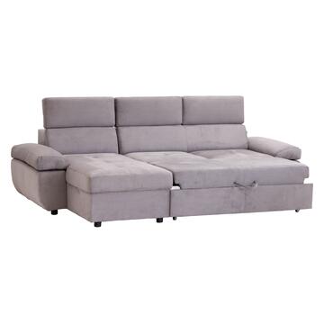 Divano Living 3 posti + Chaise Longue Reversibile e Poggiatesta Regolabili Made in Italy - Grigio