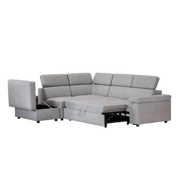 Divano Letto Loft Angolare Reversibile + Pouff Contenitore e Poggiatesta Regolabili Made in Italy - Grigio Chiaro