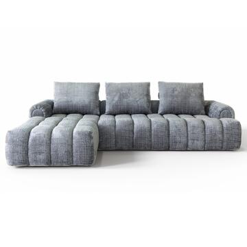 Divano 3 Posti con Chaise Longue SX Torino in Tessuto Idropellente Effetto Vellutato e Cuscini Sfoderabili